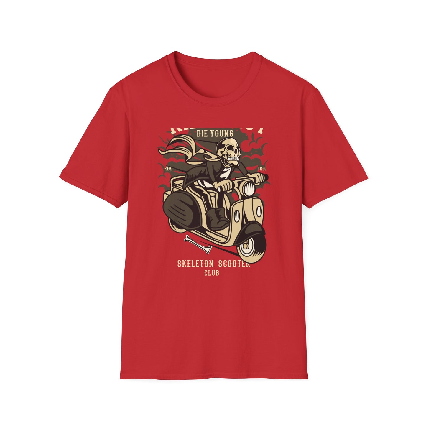 Ride Fast Die Young Skeleton Scooter Club T-Shirt - Vintage Edgy Graphic Tee for Daring Souls | Epic Biker Style