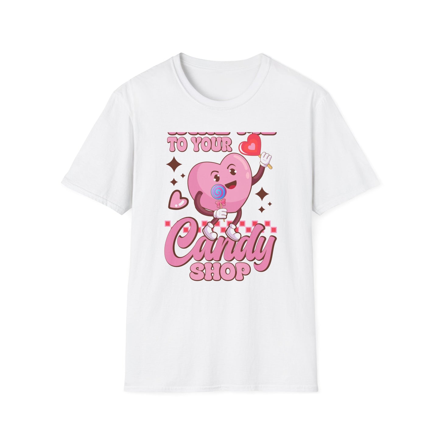 Sweet & Groovy 'Take Me To Your Candy Shop' T-Shirt | Adorable Retro Heart Lollipop Tee | Perfect Valentine's Day Gift for Candy Lovers