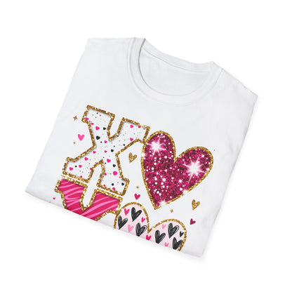 Sparkly XO Hearts T-Shirt | Adorable Pink Glitter Valentine's Day & Love Tee for Her | Hugs Kisses Style