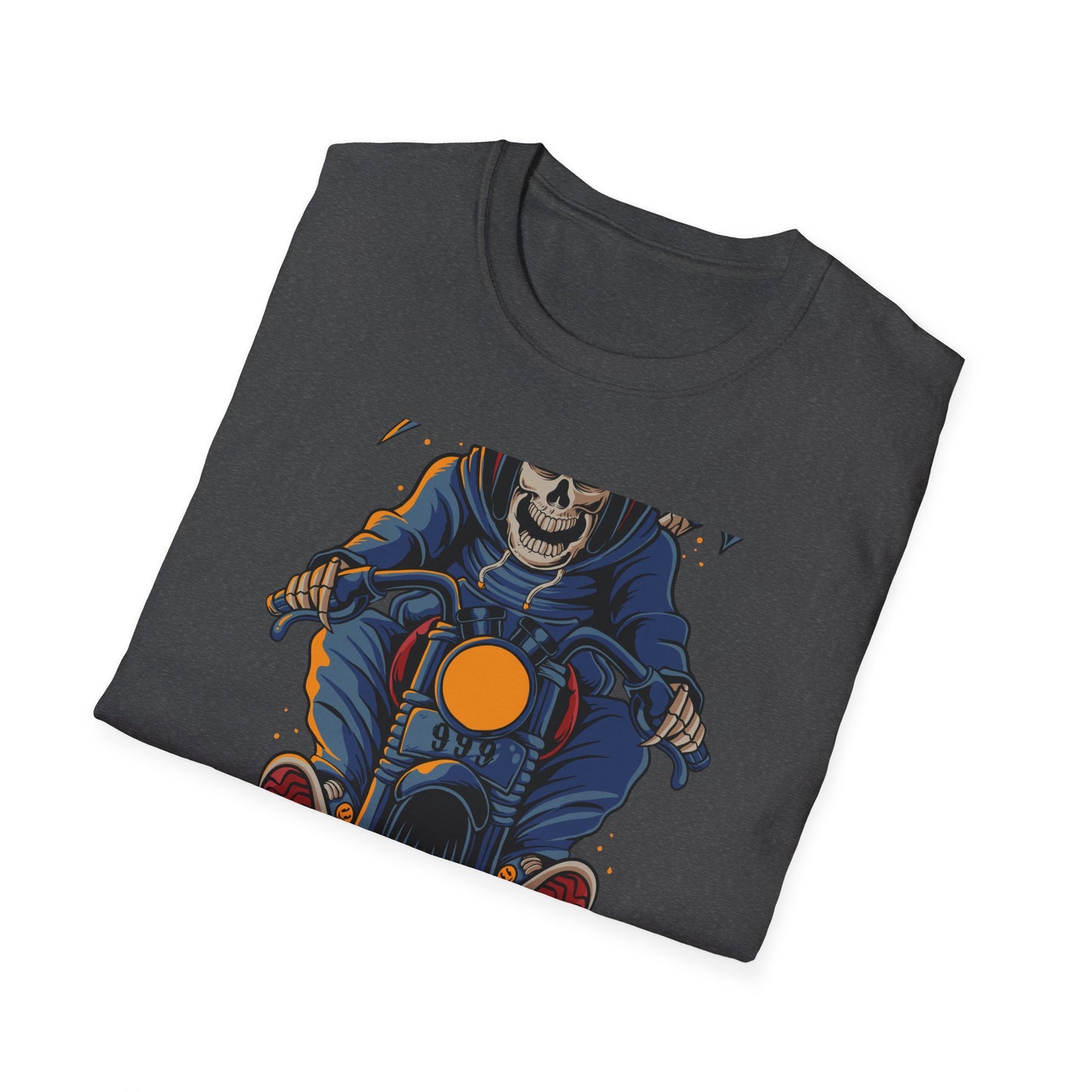 Epic Grim Reaper Biker T-Shirt | 'Death Race' Skeleton Motorcycle Graphic Tee for Bold Riders & Edgy Streetwear Fans