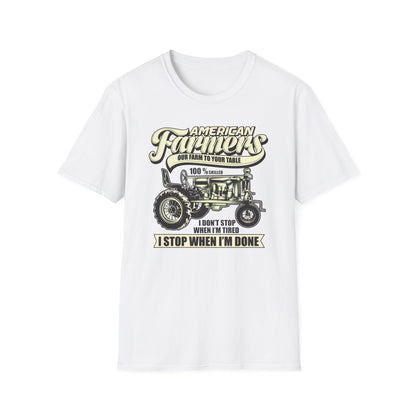 Dedicated American Farmers T-Shirt | Vintage Tractor Farm Life Tee | 'I Stop When I'm Done' Hard Work Agriculture Shirt Gift