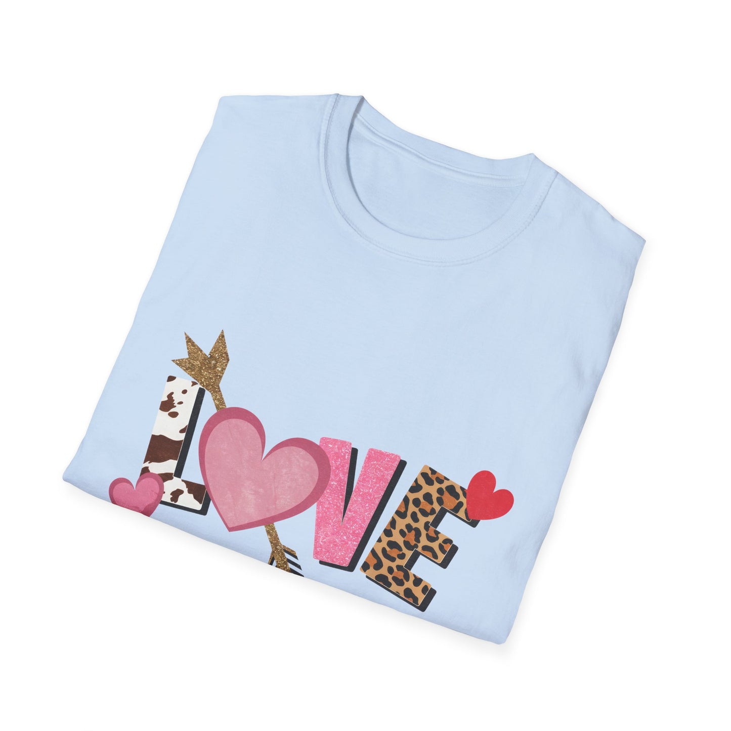 Chic LOVE T-Shirt with Sparkling Glitter Hearts & Bold Animal Print | Trendy Valentine's Day & Everyday Fashion Tee for Her