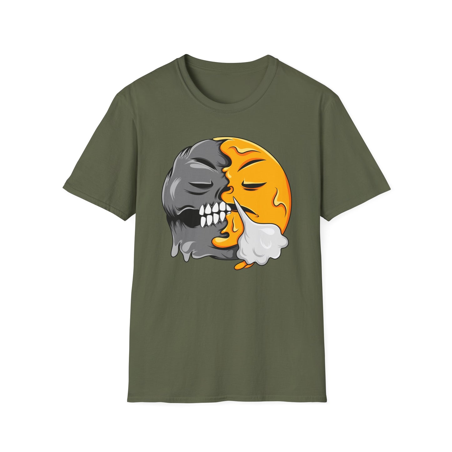 Vibrant Sleepy Skull Moon T-Shirt | Edgy Celestial Vapor Graphic Tee - Unique Streetwear Art