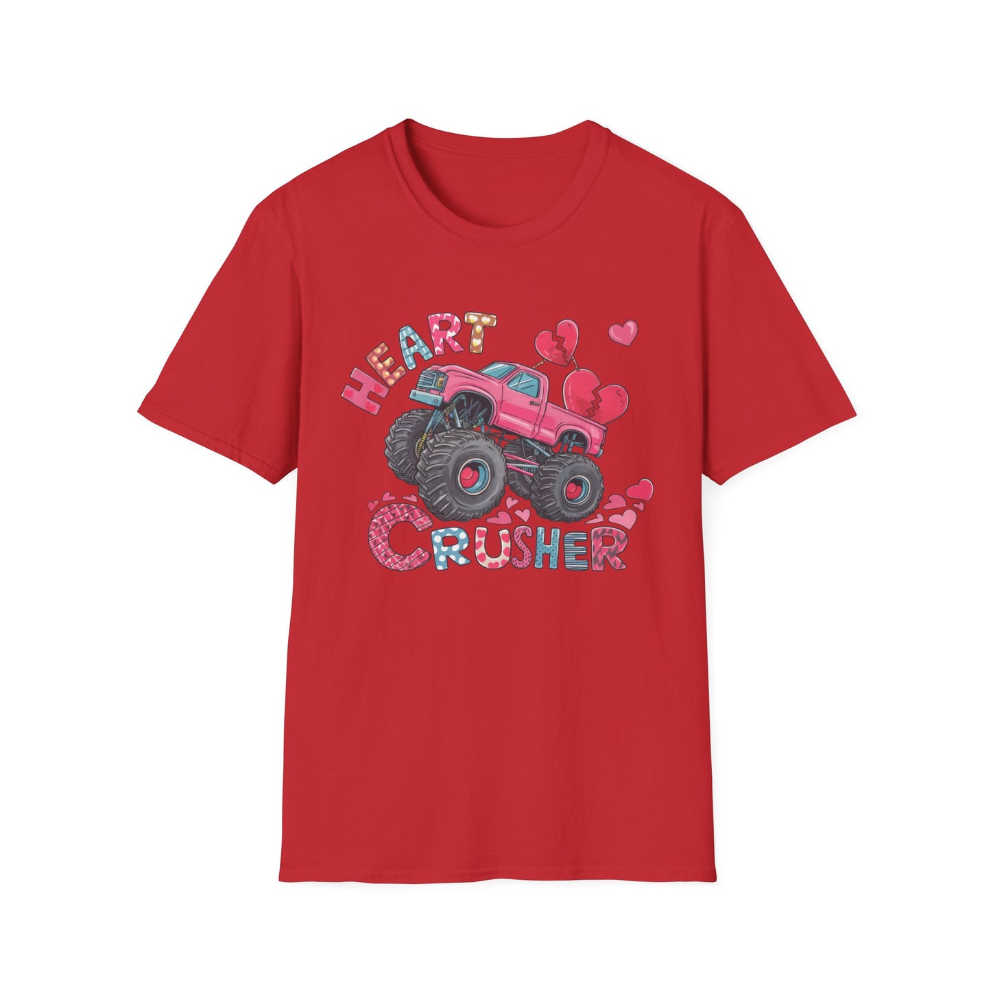 Bold Heart Crusher Monster Truck T-Shirt | Sassy Anti-Valentine's Day Tee | Funny Broken Heart Love Graphic Apparel