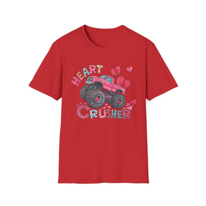 Bold Heart Crusher Monster Truck T-Shirt | Sassy Anti-Valentine's Day Tee | Funny Broken Heart Love Graphic Apparel