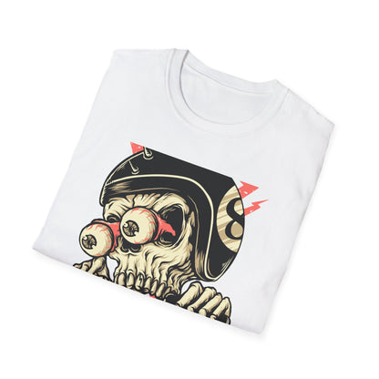 Epic 8-Ball Biker Skull T-Shirt | Spiked Helmet & Popping Eyes Graphic Tee | Unique Grunge Rocker Style Apparel