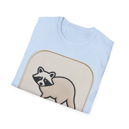 Hilarious Raccoon "Snacks Required" T-Shirt | Cute Embroidered Look Animal Lover & Foodie Gift | Unique Soft Tee