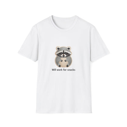 Hilarious "Will Work For Snacks" Raccoon T-Shirt | Adorable Animal Lover & Foodie Gift Tee | Cute & Comfy