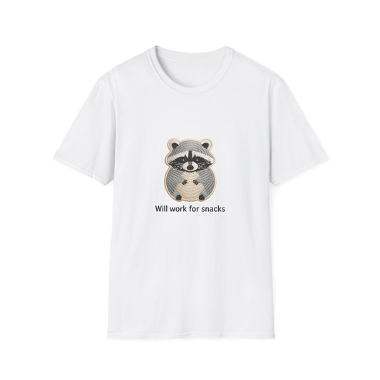 Hilarious "Will Work For Snacks" Raccoon T-Shirt | Adorable Animal Lover & Foodie Gift Tee | Cute & Comfy