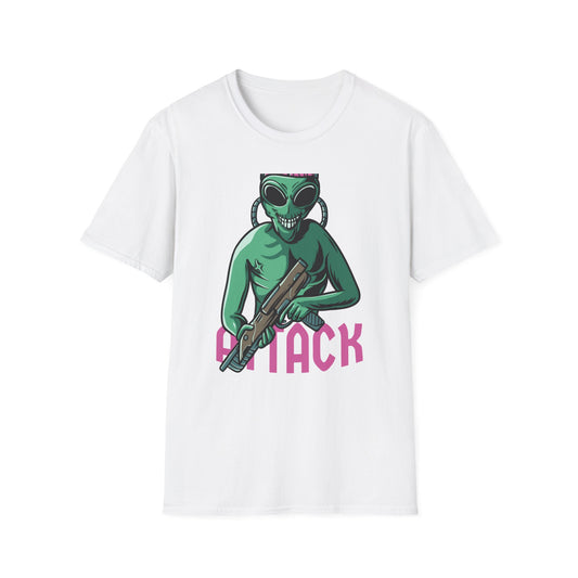 Unleash Chaos! Epic Alien Attack T-Shirt - Exposed Brain & Shotgun Sci-Fi Graphic Tee for Edgy Fans & Gamers. Bold & Unique!
