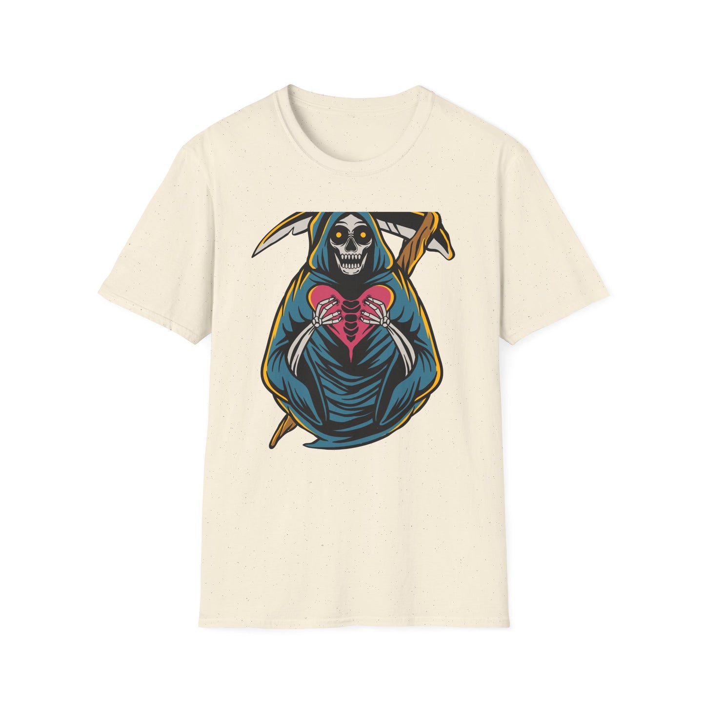 Bold Grim Reaper Heart T-Shirt | Unique Gothic Skeleton Love Tee | Edgy Macabre Statement Apparel