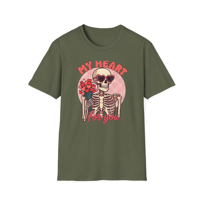 Adorably Spooky 'My Heart For You' Skeleton T-Shirt - Unique Valentine's Day & Romantic Gift Apparel for Couples
