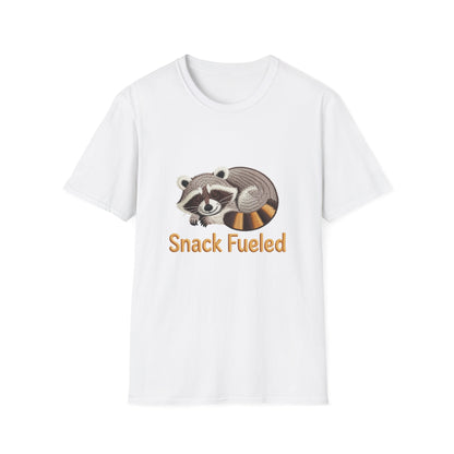 Adorable "Snack Fueled" Sleeping Raccoon T-Shirt | Cozy Animal Lover Tee - Perfect Funny Gift for Foodies & Nappers!