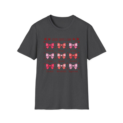 Empowering God Says I Am T-Shirt | Divine Christian Affirmation Tee for Women & Girls with Cute Bows & Hearts
