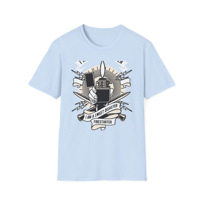 Firestarter Sweet Disaster T-Shirt - Iconic Lighter Flame Graphic Tee for Rebels & Music Lovers