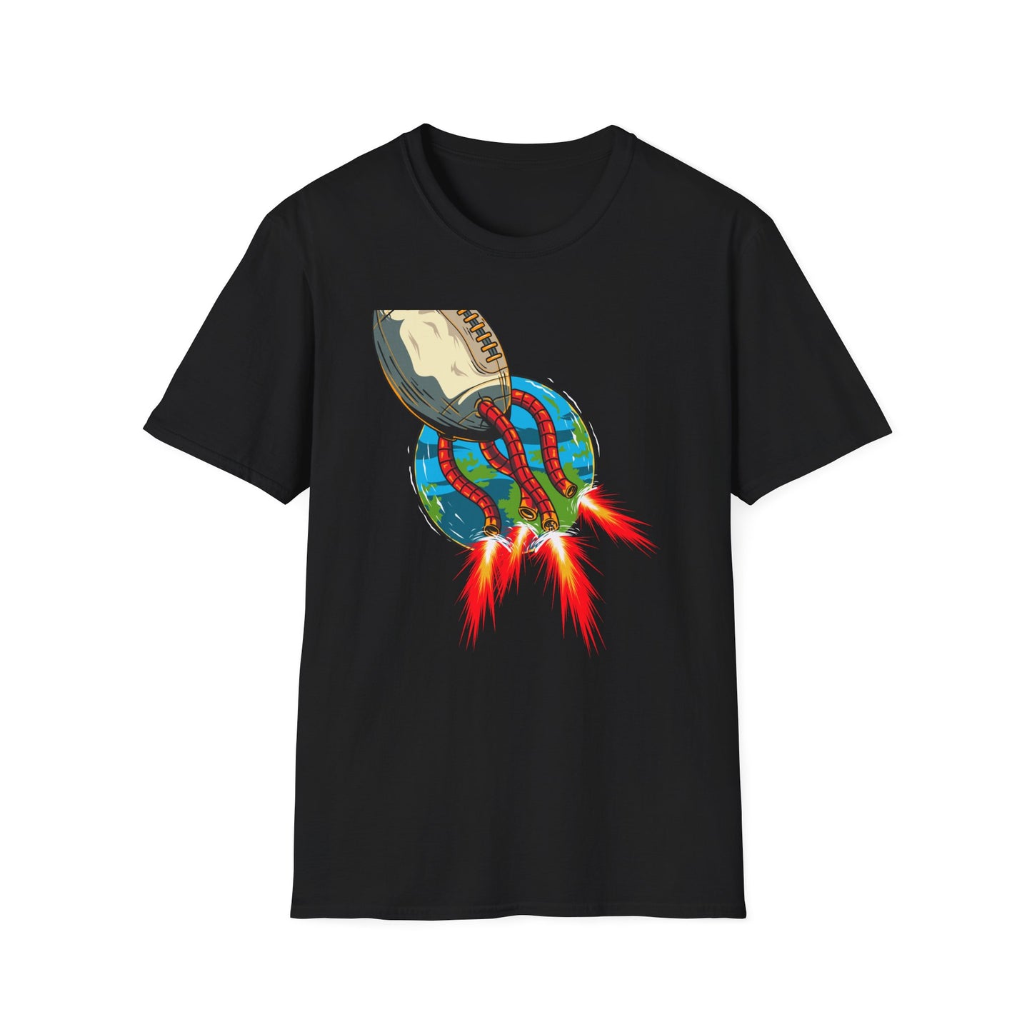 Epic Football Rocket Launch T-Shirt - Dynamic Sports & Sci-Fi Fan Apparel
