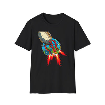 Epic Football Rocket Launch T-Shirt - Dynamic Sports & Sci-Fi Fan Apparel