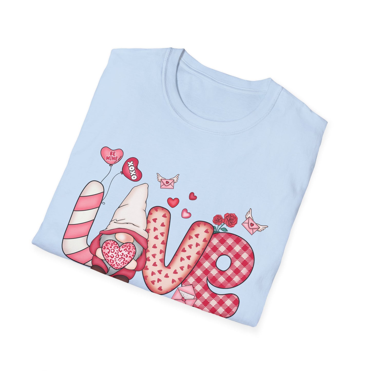 Charming Valentine's LOVE Gnome T-Shirt - Adorable Heart & Rose Tee for Her, Perfect Romantic Gift Idea