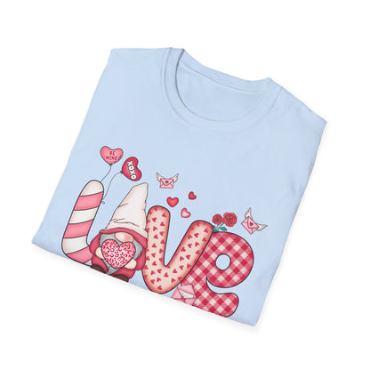 Charming Valentine's LOVE Gnome T-Shirt - Adorable Heart & Rose Tee for Her, Perfect Romantic Gift Idea