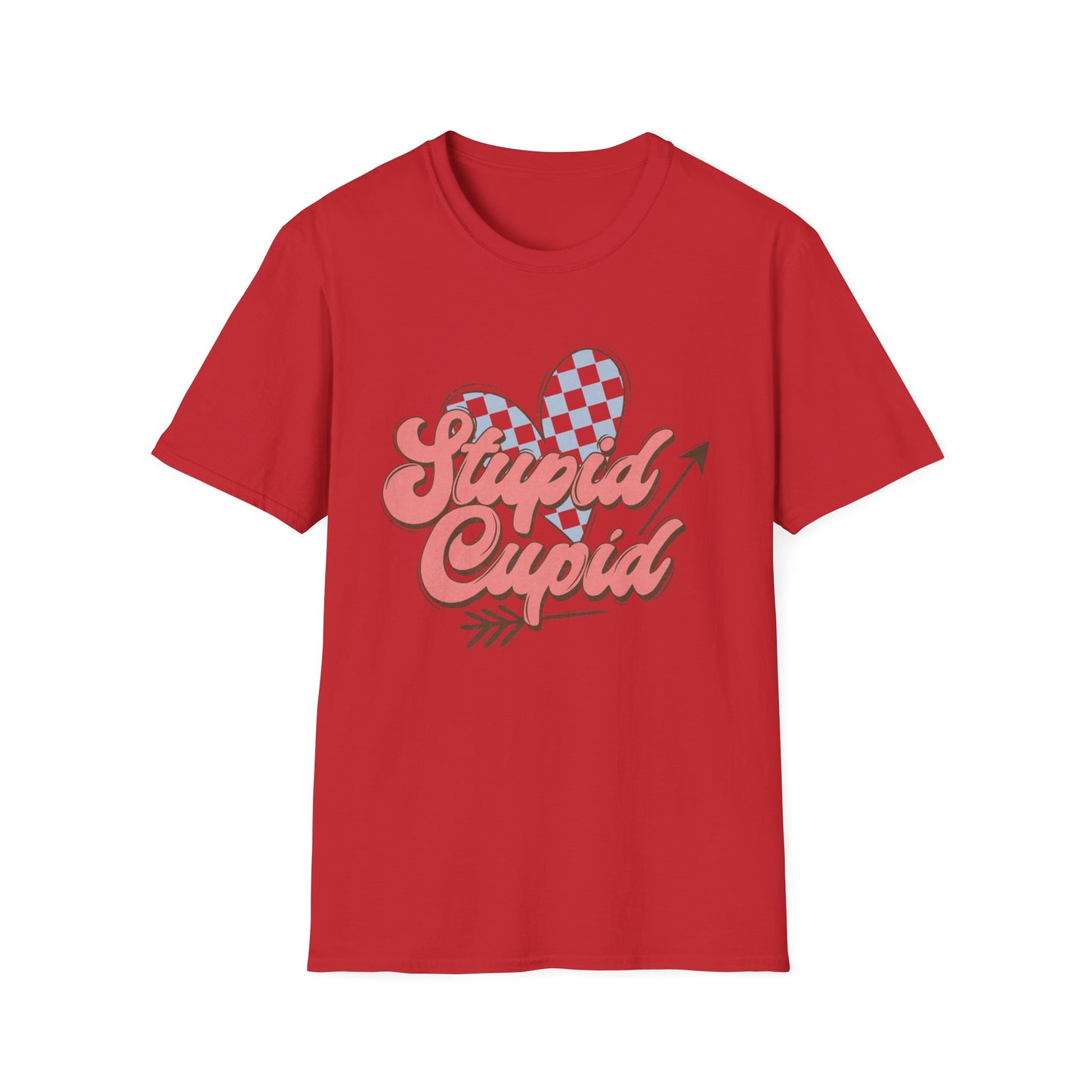 Stupid Cupid Retro T-Shirt | Groovy Checkerboard Heart Anti-Valentine's Day Tee | Awesome Sarcastic Love Shirt Gift
