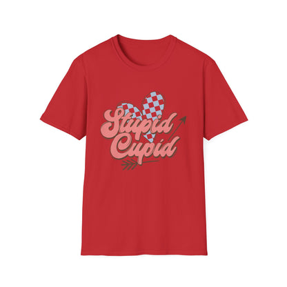 Stupid Cupid Retro T-Shirt | Groovy Checkerboard Heart Anti-Valentine's Day Tee | Awesome Sarcastic Love Shirt Gift