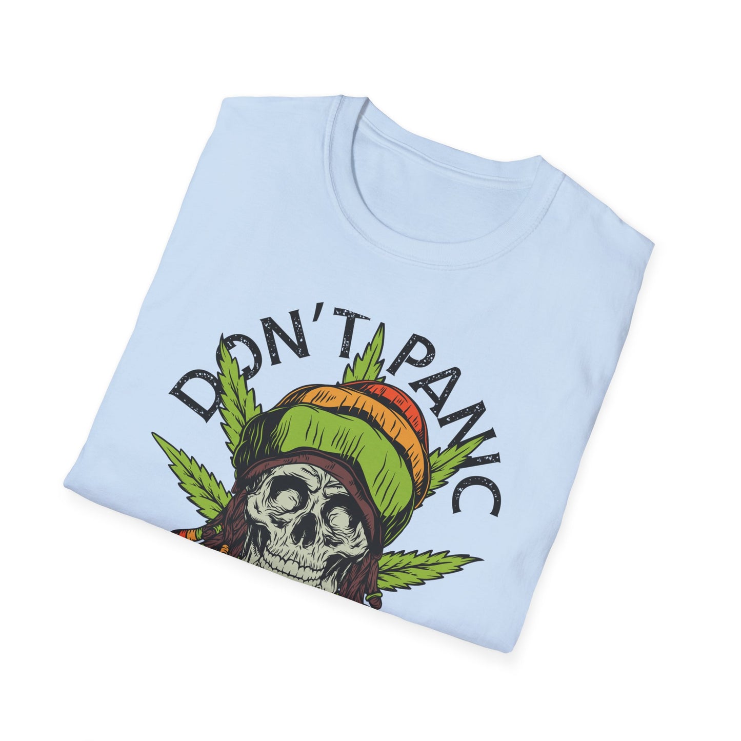 Awesome Don't Panic It's Organic Rasta Skull T-Shirt | Unique Cannabis Leaf Reggae Tee for Chill Vibes