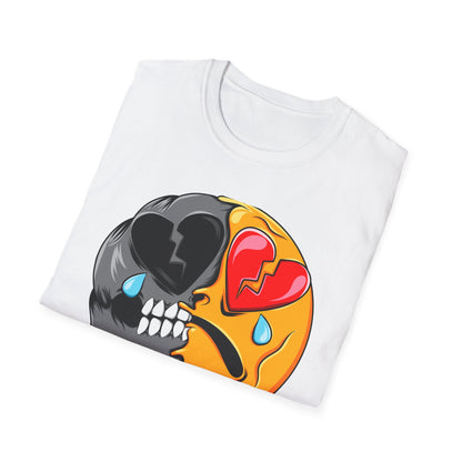 Unique Broken Heart Skull Emoji T-Shirt | Edgy Melted Sad Face Graphic Tee | Expressive Streetwear Statement