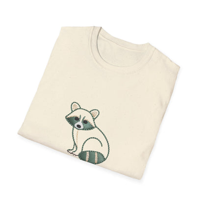 Hilarious 'Running on Snacks' Raccoon T-Shirt - Cozy Embroidered Style Animal Lover Tee, Perfect Gift!