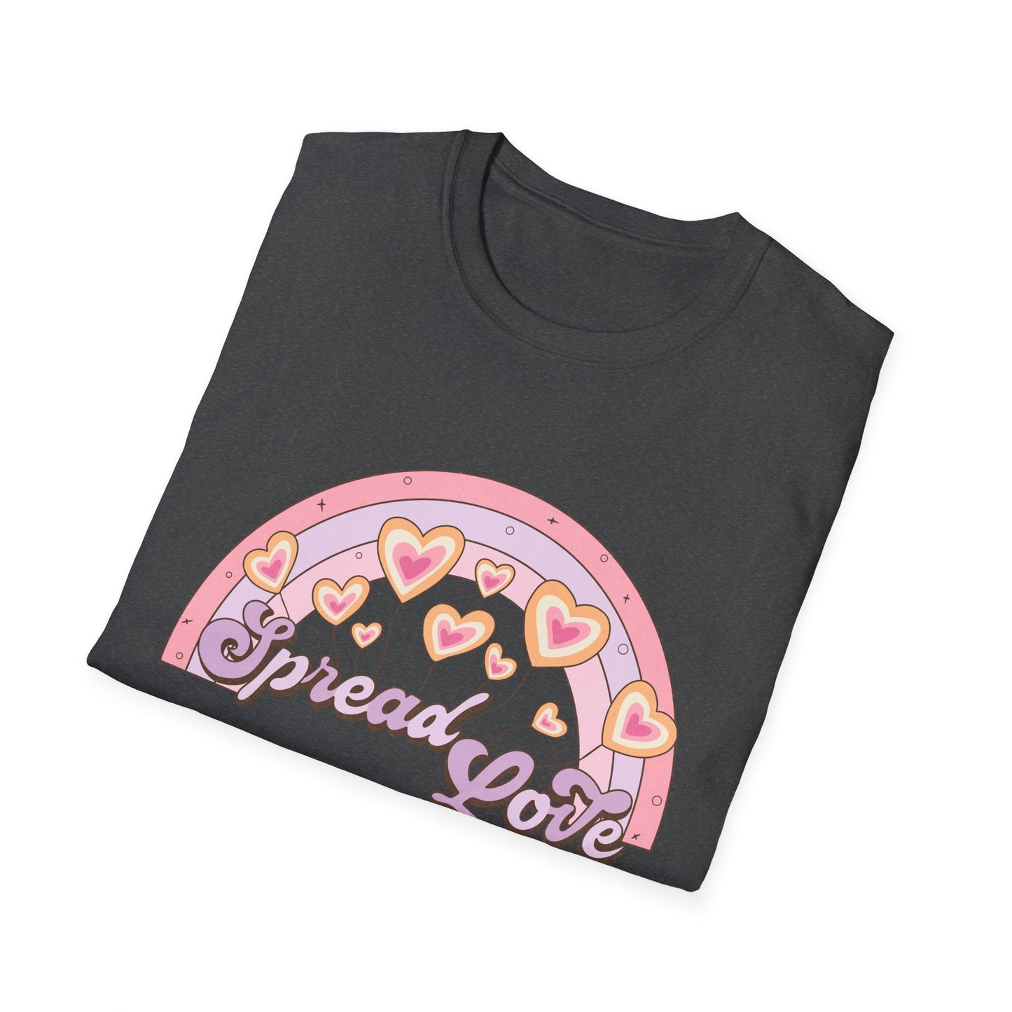 Groovy 'Spread Love' T-Shirt | Retro Pastel Rainbow Hearts | Inspiring Positive Vibes Tee for Women