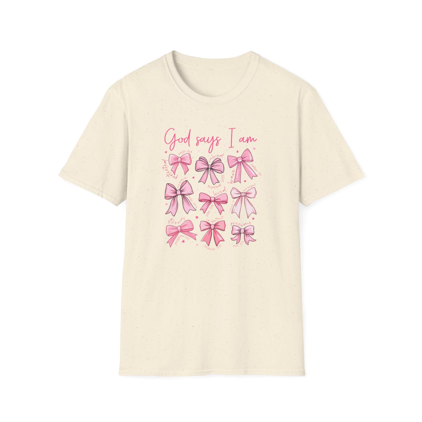 Powerful "God Says I Am" Christian T-Shirt for Women | Inspiring Bible Verse & Pink Bows Tee | Empowering Faith Gift