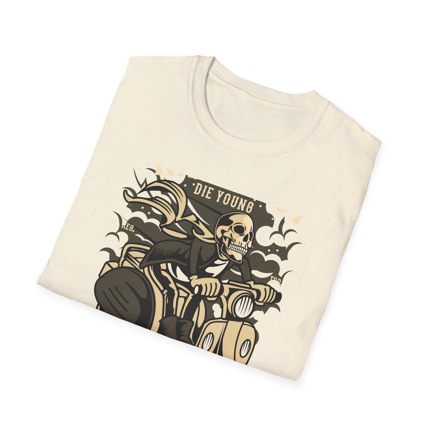 Ride Fast Die Young Skeleton Scooter Club T-Shirt - Vintage Edgy Graphic Tee for Daring Souls | Epic Biker Style