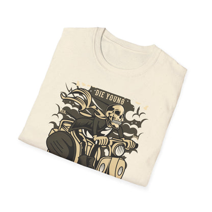 Ride Fast Die Young Skeleton Scooter Club T-Shirt - Vintage Edgy Graphic Tee for Daring Souls | Epic Biker Style