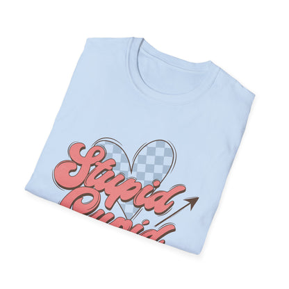 Stupid Cupid Retro T-Shirt | Groovy Checkerboard Heart Anti-Valentine's Day Tee | Awesome Sarcastic Love Shirt Gift