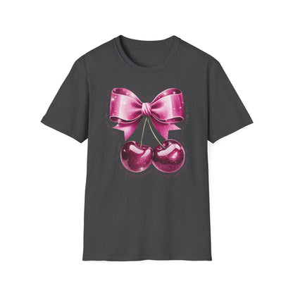 Sparkling Pink Cherry Love T-Shirt - Adorable Bow & Sweet Cherries Romantic Gift Tee for Her