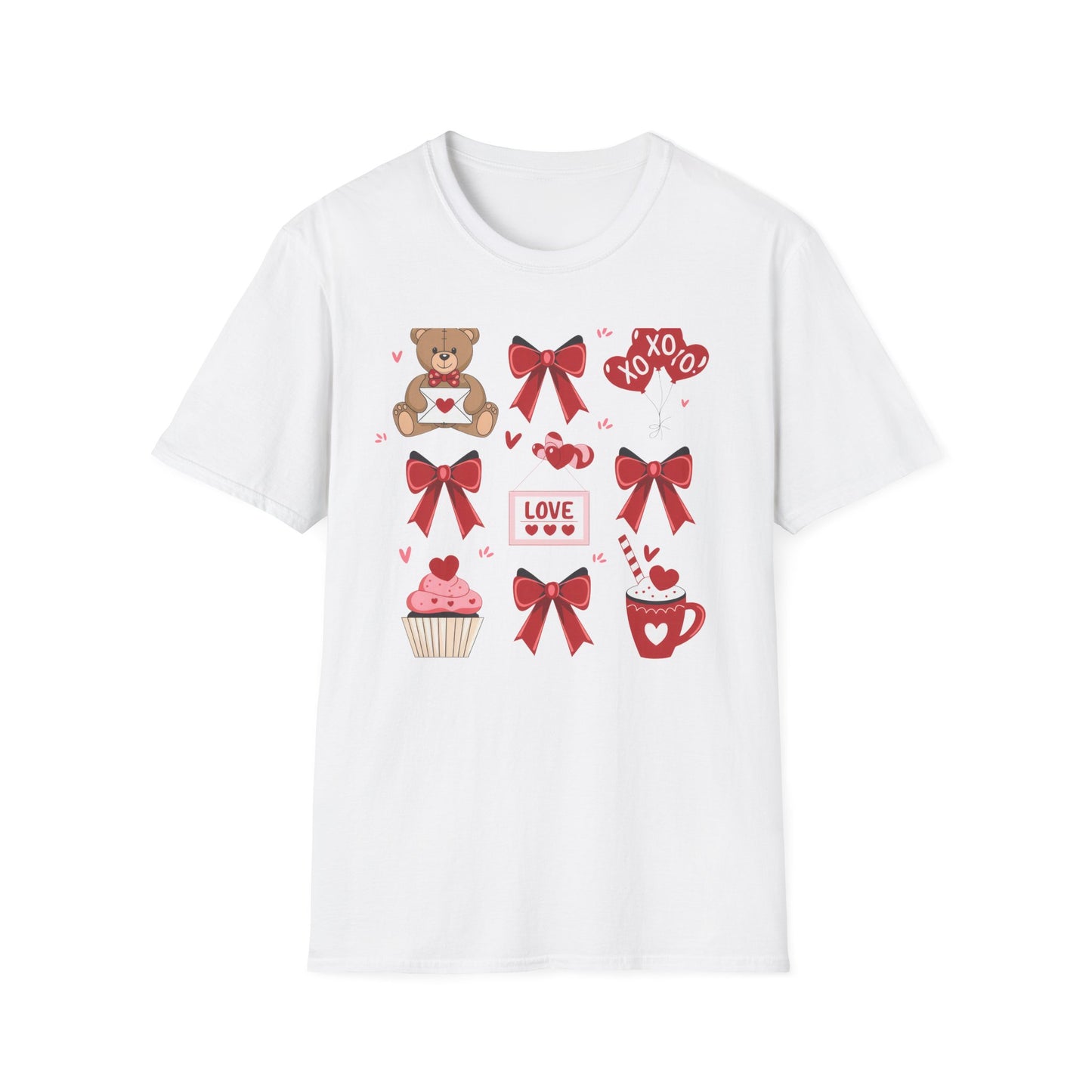 Adorable Valentine's Day Love T-Shirt | Cute Teddy Bear XOXO Heart Balloons & Sweet Treats Tee | Perfect Romantic Gift for Her