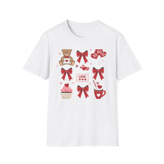 Adorable Valentine's Day Love T-Shirt | Cute Teddy Bear XOXO Heart Balloons & Sweet Treats Tee | Perfect Romantic Gift for Her