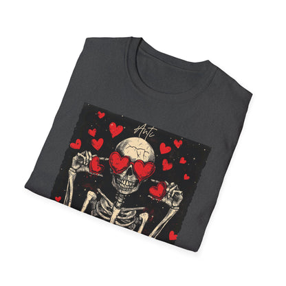 Anti Valentine Club Skeleton T-Shirt - Edgy Skull with Heart Sunglasses & Dripping Hearts | Grunge Anti-Love Tee