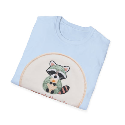 Charming Embroidered Raccoon T-Shirt - "Snack Time Is Mandatory" Cute Animal Lover & Foodie Tee
