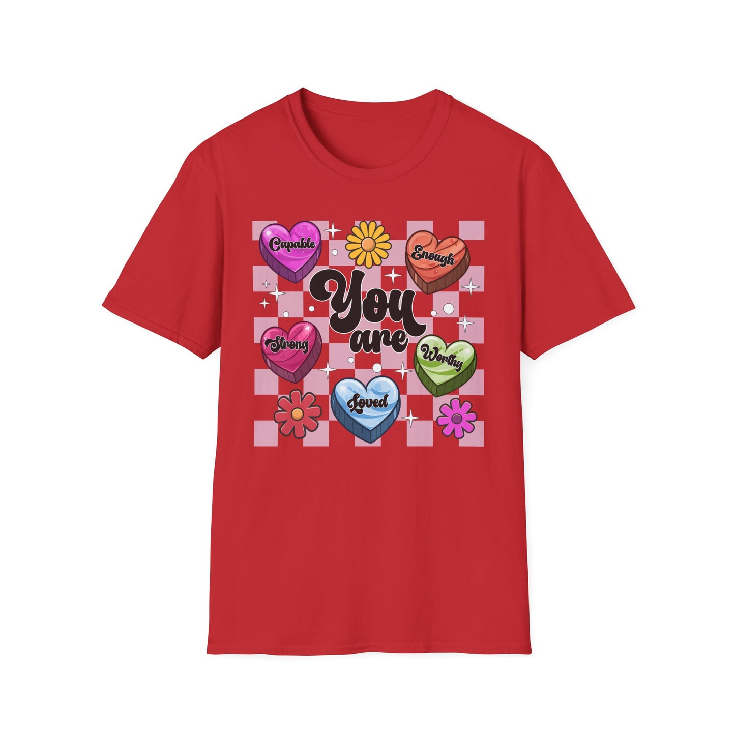 Empowering "You Are" Groovy Affirmation T-Shirt for Women - Self-Love Retro Candy Heart Tee - Inspiring Chic Gift