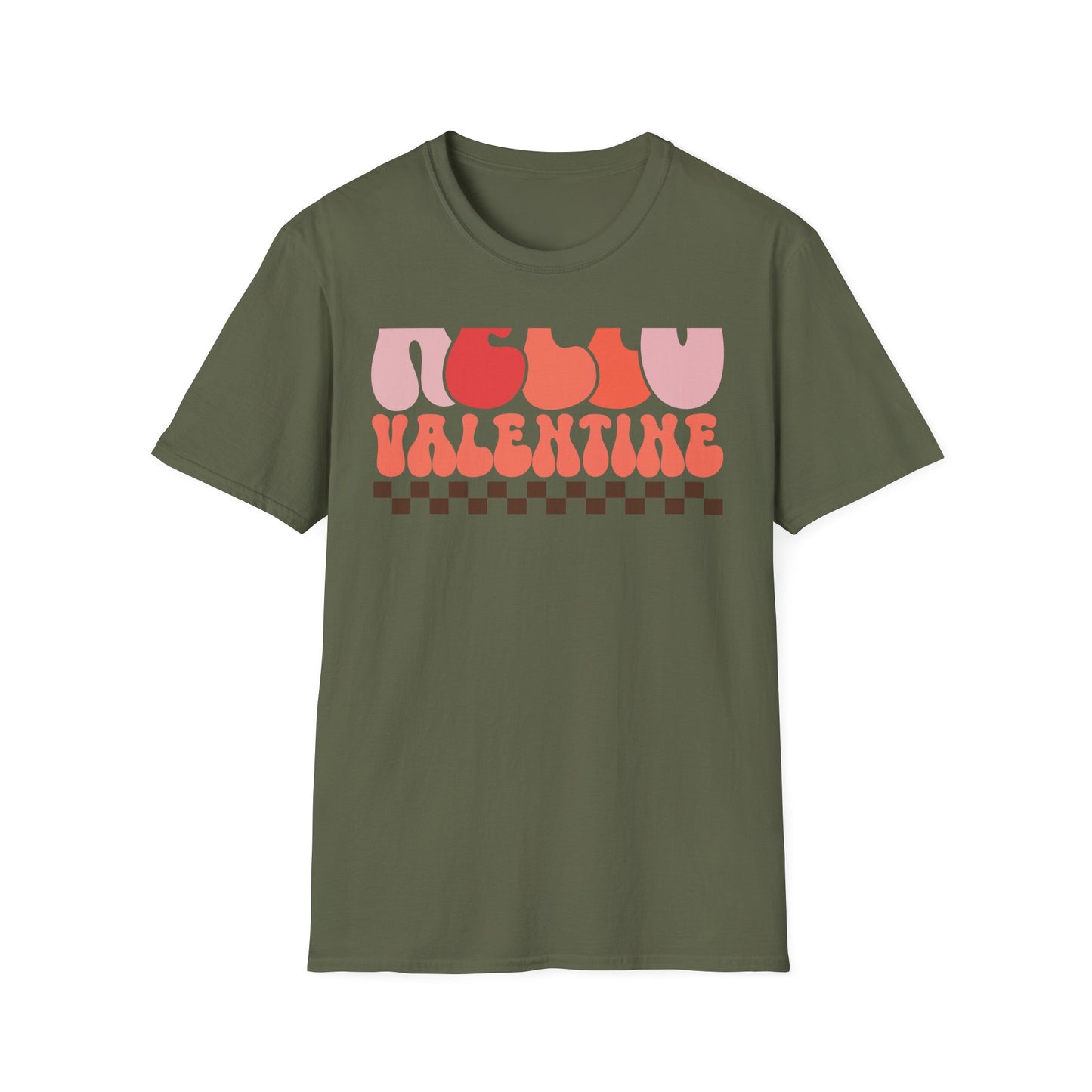 Groovy Hello Valentine T-Shirt - Retro 70s Style Tee with Checkerboard Print | Trendy Valentine's Day Gift for Her