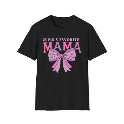 Cupid's Favorite Mama T-Shirt | Unique Valentine's & Mother's Day Gift for Her | Cute Pink Bow Graphic Tee