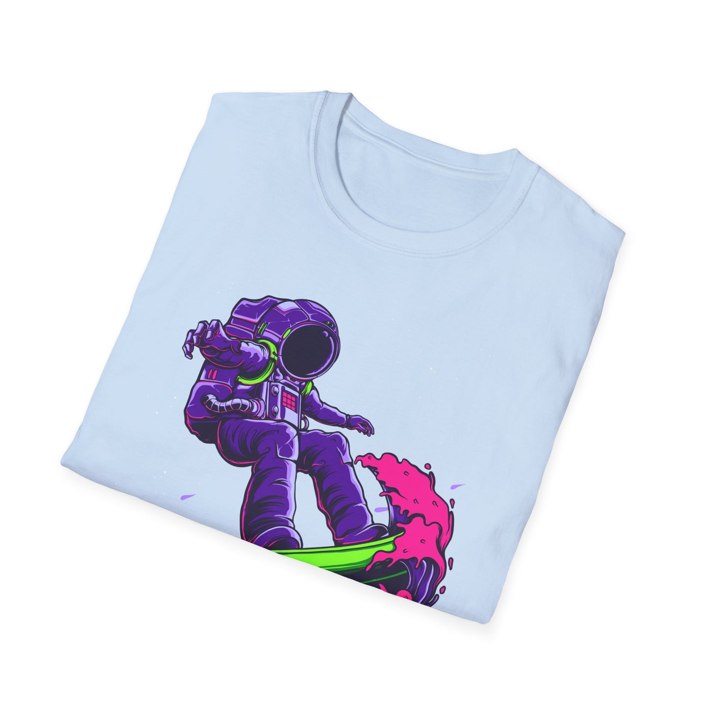 Vibrant Astronaut Surfing T-Shirt - Epic Space Wave Design for Sci-Fi & Surf Lovers | Unique Cosmic Apparel