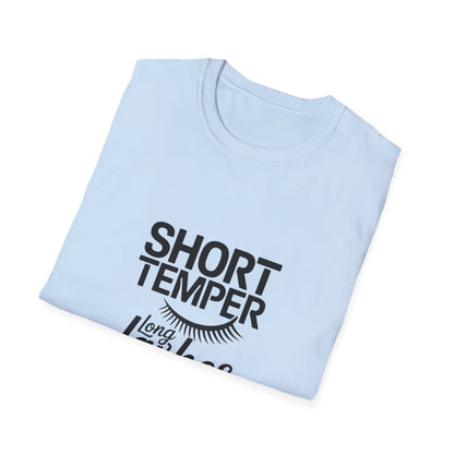 Sassy "Short Temper Long Lashes" T-Shirt for Women | Funny Attitude & Beauty Graphic Tee | Trendy Must-Have Gift
