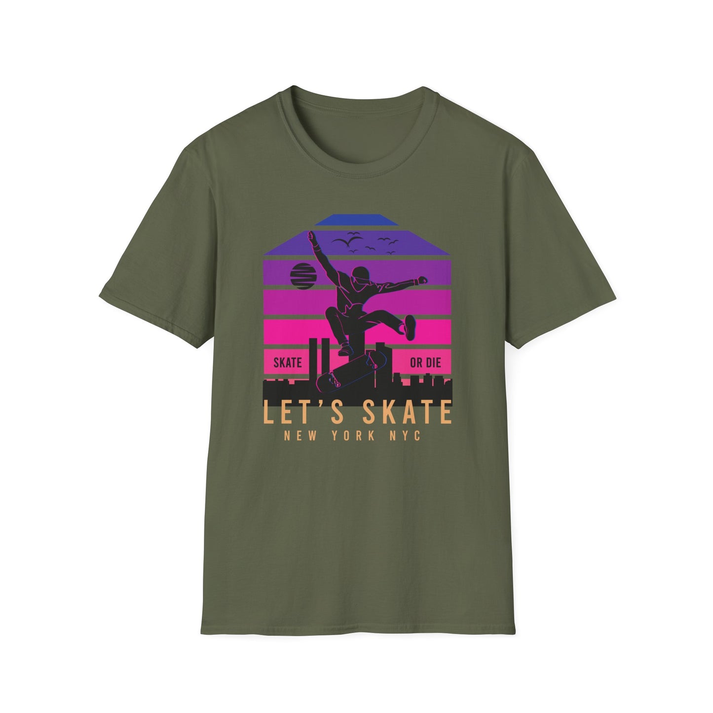 Epic Retro NYC Skater T-Shirt | Vibrant “Skate or Die” Urban Streetwear Tee for Skateboarders & Style Lovers