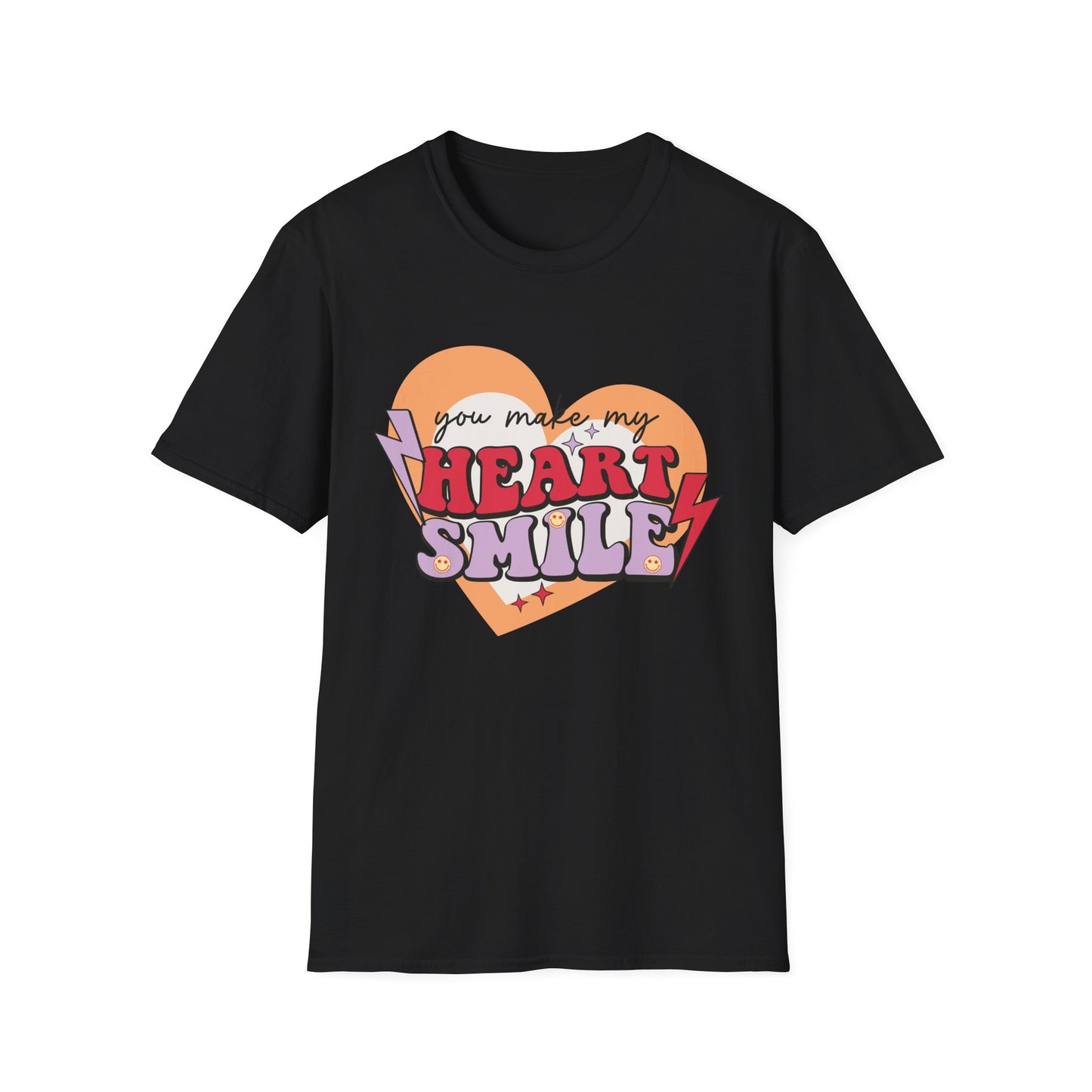 Trendy Groovy 'You Make My Heart Smile' Retro T-Shirt | Charming Aesthetic Love & Happy Face Valentine's Gift Tee