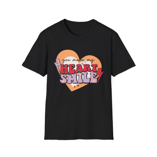 Trendy Groovy 'You Make My Heart Smile' Retro T-Shirt | Charming Aesthetic Love & Happy Face Valentine's Gift Tee