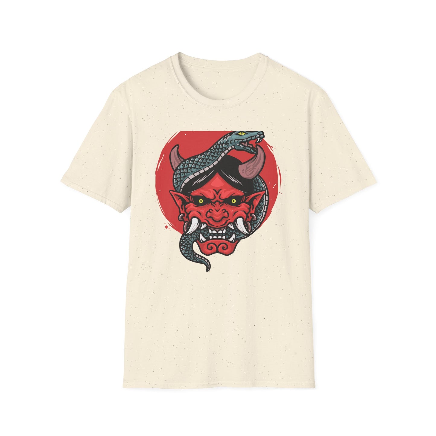 Fierce Hannya Mask & Snake T-Shirt - Striking Japanese Folklore Tattoo Art Tee | Bold Cultural Statement