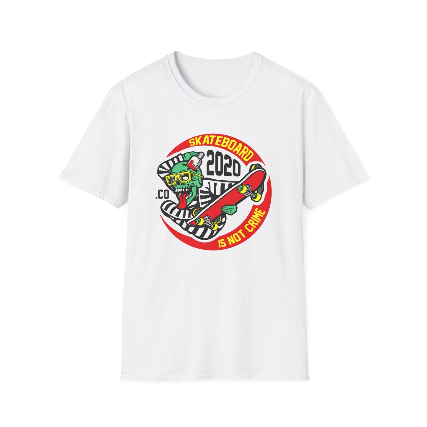 Rad Skater Zombie T-Shirt - 'Skateboard 2020 Is Not Crime' Bold Graphic Tee | Epic Streetwear Statement Apparel