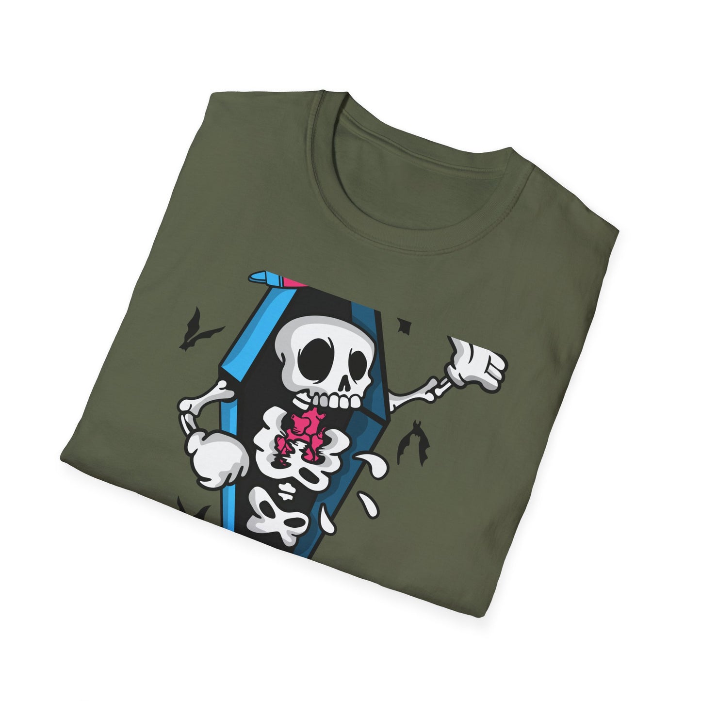 Hip Hop Skeleton Coffin Tee | Spooky Cool Streetwear T-Shirt with Sneakers & Bats | Unique Urban Style Graphic