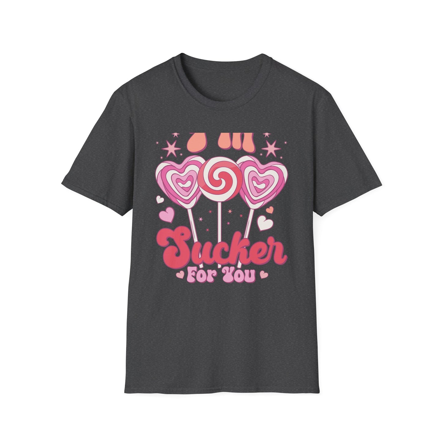 Groovy "I'm a Sucker For You" T-Shirt | Sweet Valentine's Day Love Tee | Retro Candy Heart & Lollipop Design